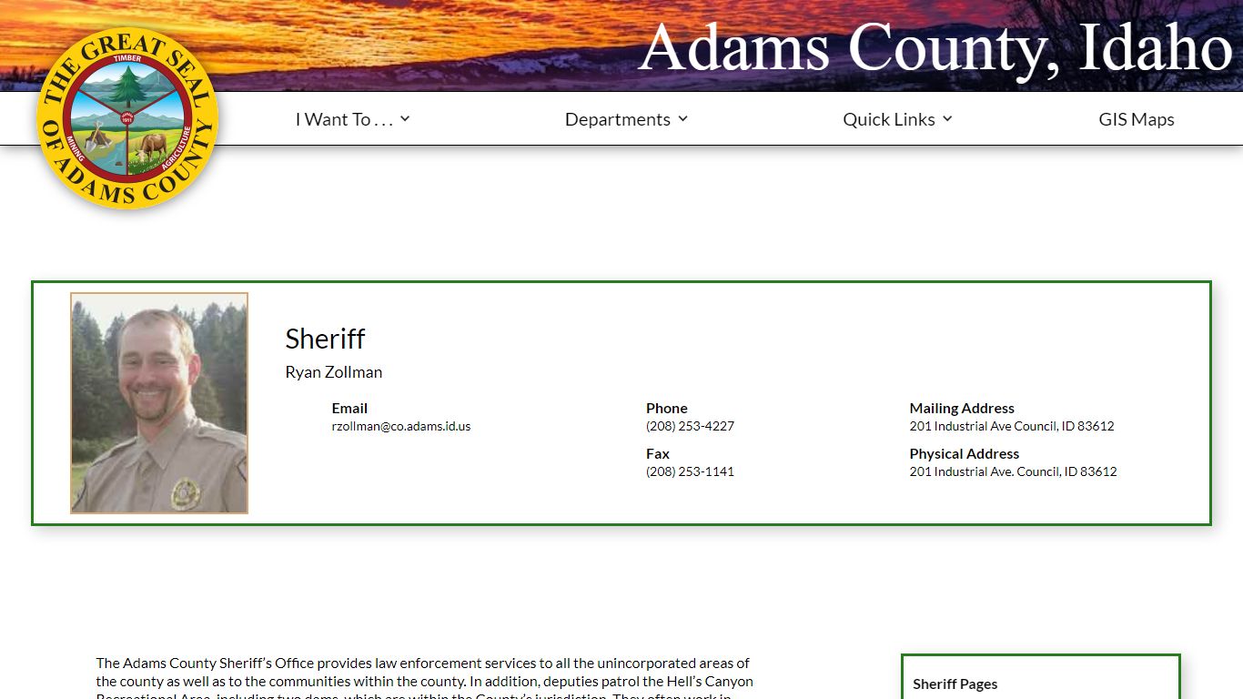 Sheriff - Adams County, Idaho