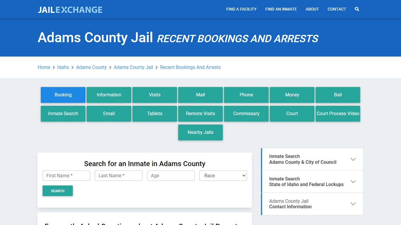 Adams County Jail Recent Bookings And Arrests - Jail Exchange